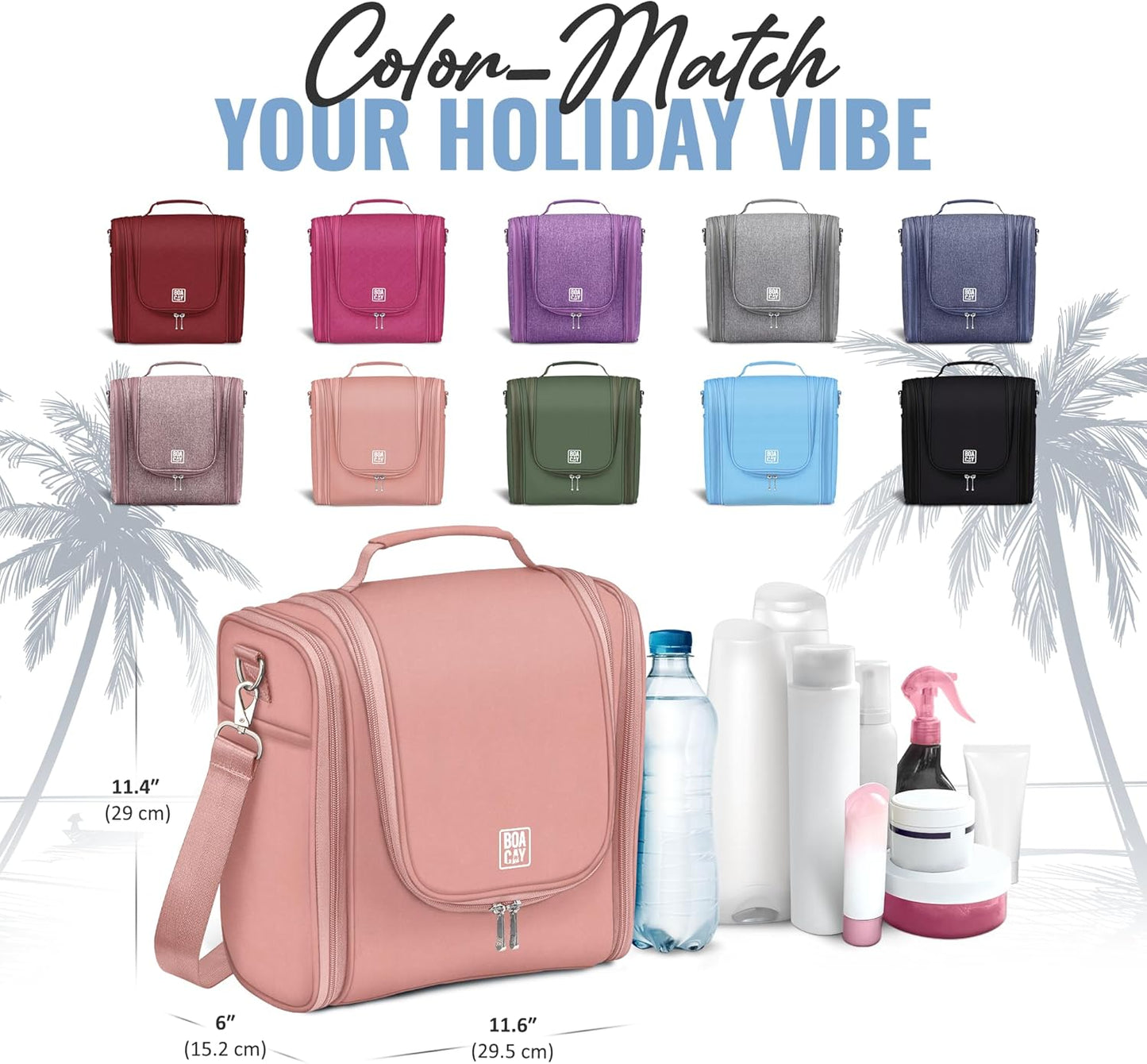 BOACAY Extra Large Hanging Travel Toiletry Bag for Women and Men, Makeup Bag, Bathroom & Shower Organizer Kit for Accessories, Cosmetics, Essentials