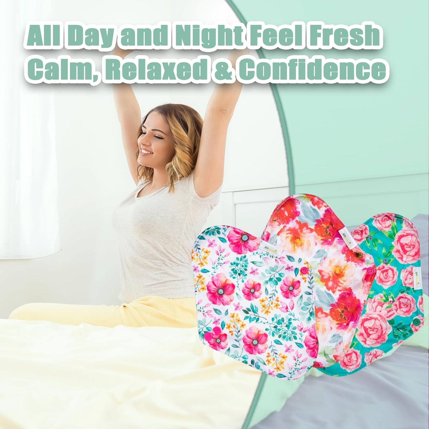 Wegreeco Cloth Menstrual Pads - Soft Washable Pads for Women - Reusable Panty Liners for Women - 6 Pack with 1 Cloth Mini Wet Bag (Small, Peonyony)