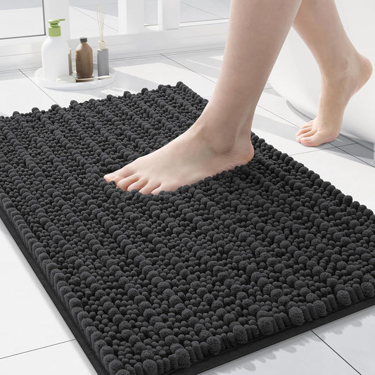 Arotive Luxury Chenille Bathroom Rug Mat, Extra Soft Thick Absorbent Shaggy Bath Rugs, Non-Slip Machine Wash Dry, Plush Bath Mats for Bathroom, Shower and Tub, 30x17, Dark Grey
