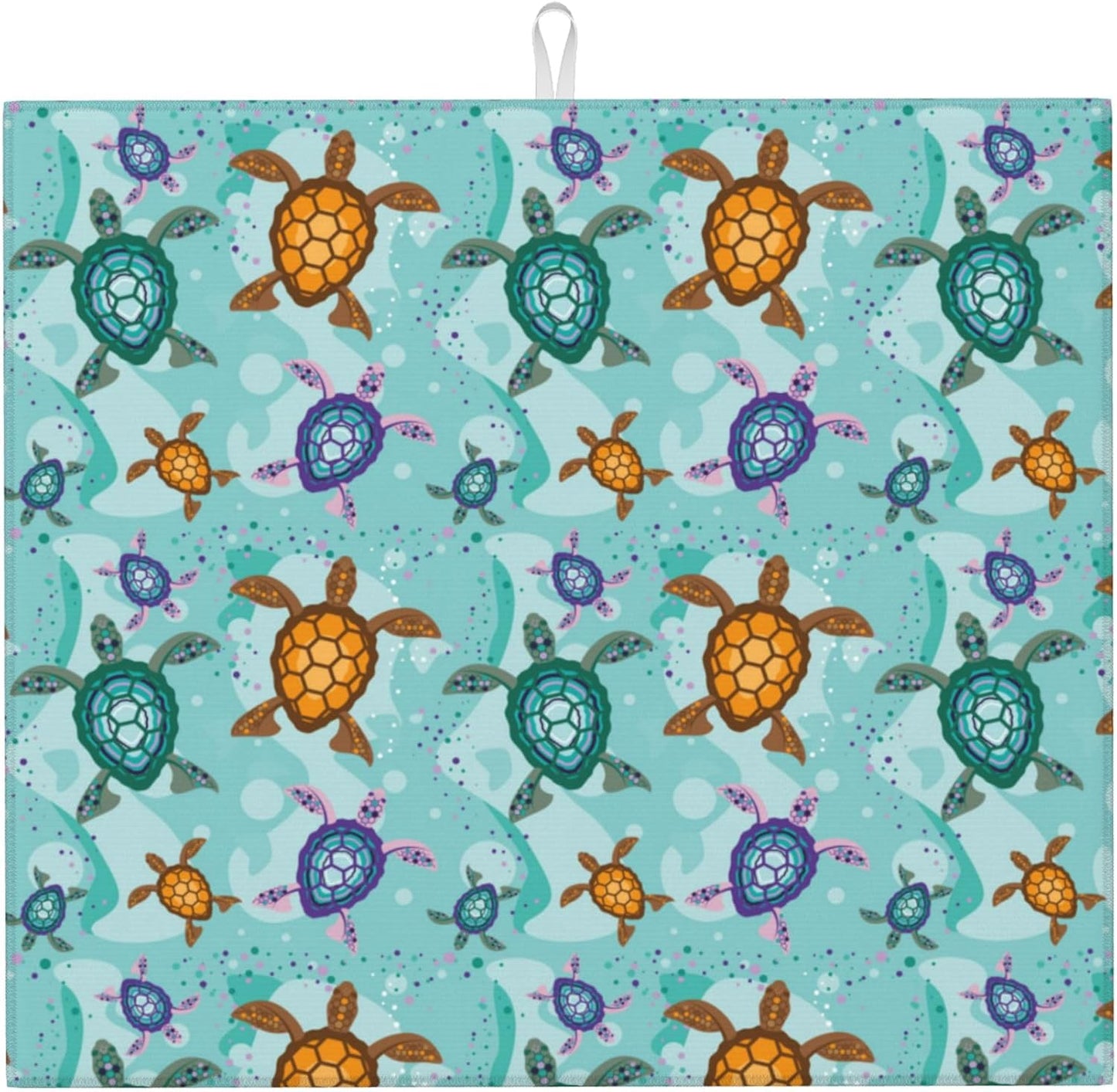 Cute Sea Turtle Beach Kitchen Drying Mat Ocean Themed Decorative Microfiber Dish Drainer Mat for Kitchen Counter Absorbent Reusable Washable 16x18 Inch