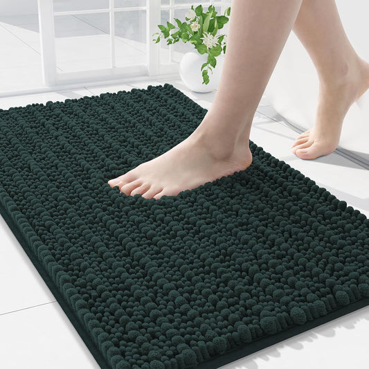 Arotive Luxury Chenille Bathroom Rug Mat, Extra Soft Thick Absorbent Shaggy Bath Rugs, Non-Slip Machine Wash Dry, Plush Bath Mats for Bathroom, Shower and Tub, 36x24, Dark Green