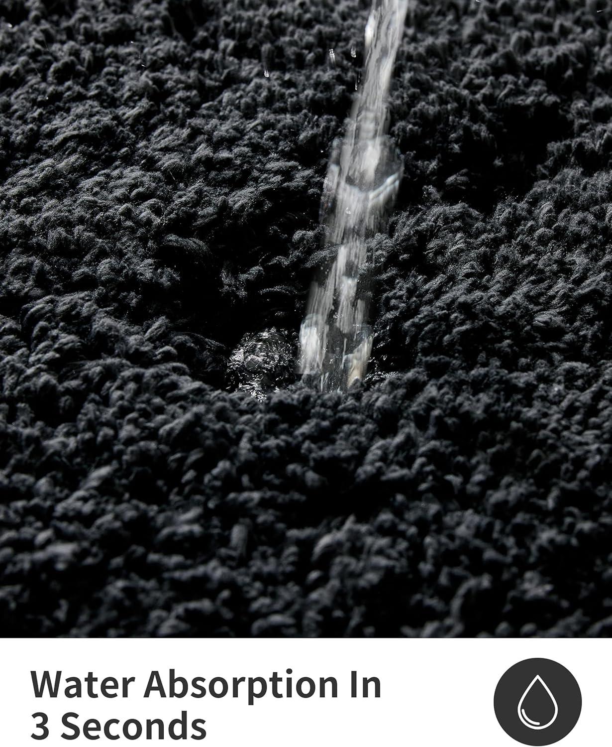 ILANGO Black Bathroom Rugs 24" × 17" Small Non Slip & Super Absorbent Extra Thick Soft, Washable Bath Mat for Floor, Microfiber Plush Shaggy Bath Rug with Rubber for Bathtub Shower Room Sink