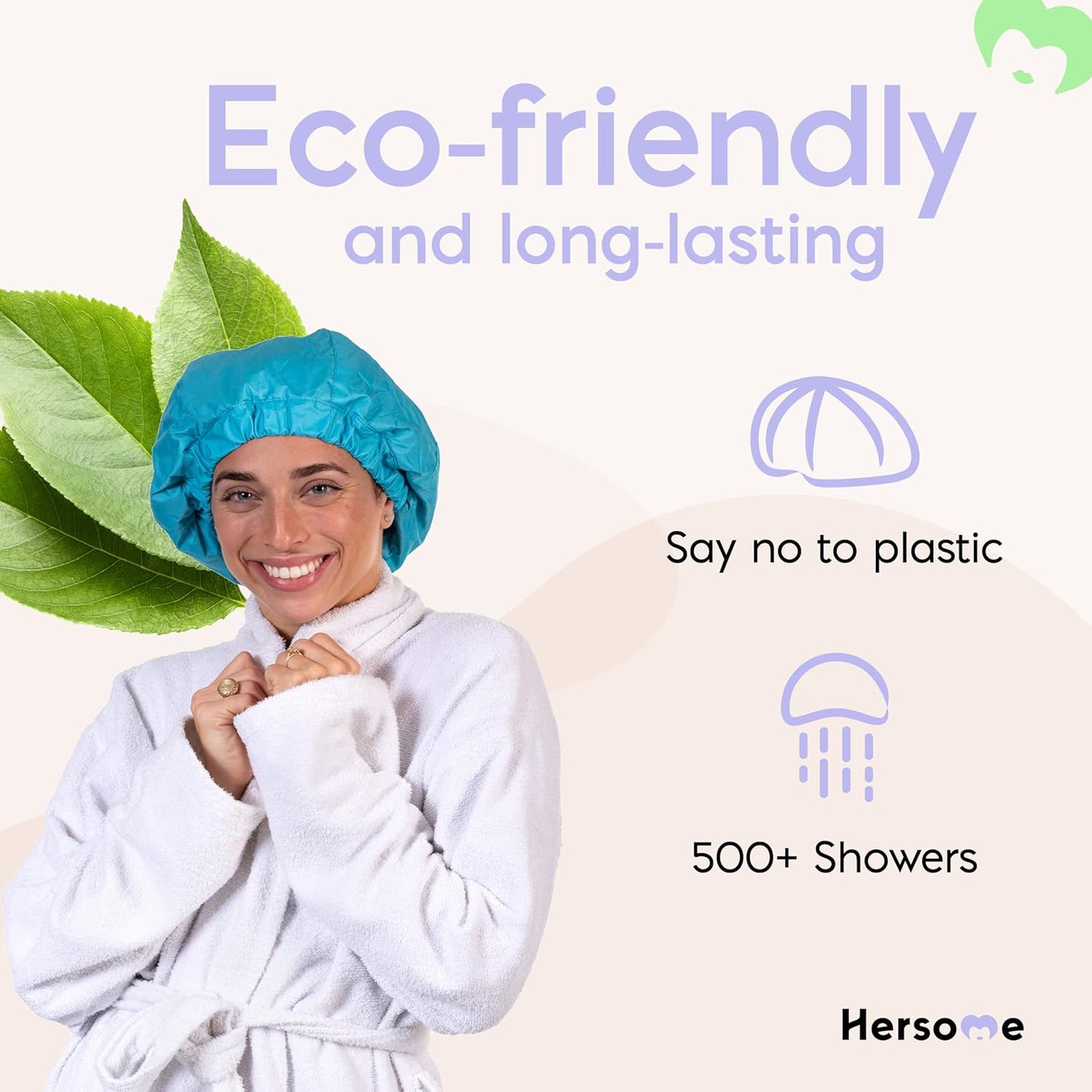 Premium Shower Cap for Women - 1000+ Showers, 100% Waterproof, Double-Sided, Large Shower Cap For Long Hair & Great For Curls (Anti-Frizz Terry Cloth Lining) (Sky Blue)