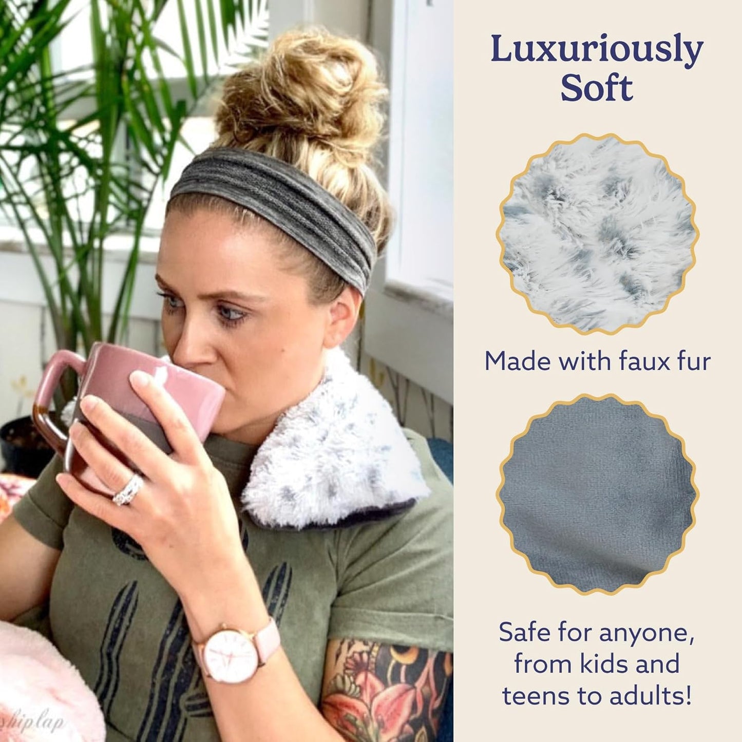 warmies Microwavable Neck & Shoulder Wrap - Heating & Cooling Plush Pad for Calming Relaxation - Weighted & Heated Neck Warmer with Scented Lavender - Microwave Heat Pad for Aches & Pain – Snowy