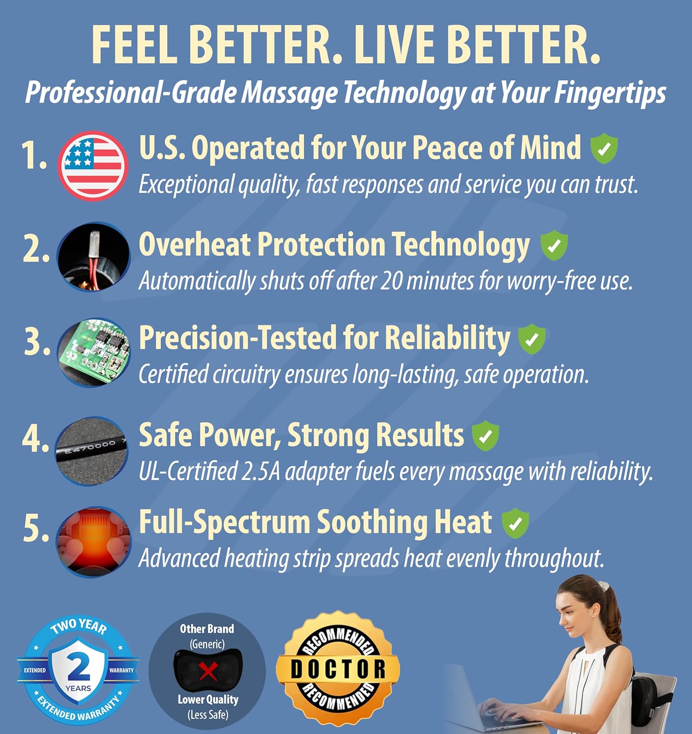 Zyllion Shiatsu Back and Neck Massager with Heat - 3D Electric Kneading Deep Tissue Massage Pillow with 8 Massaging Nodes for Muscle Pain Relief, Black, ZMA-25