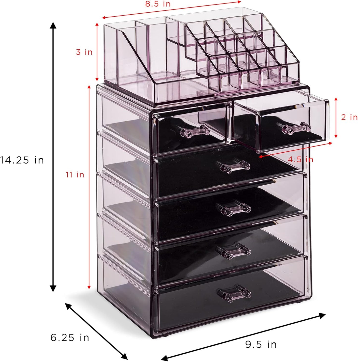 Sorbus Clear Cosmetic Makeup Organizer - Make Up & Jewelry Storage, Case & Display - Spacious Design - Great Holder for Dresser, Bathroom, Vanity & Countertop (4 Large, 2 Small Drawers) [Purple]