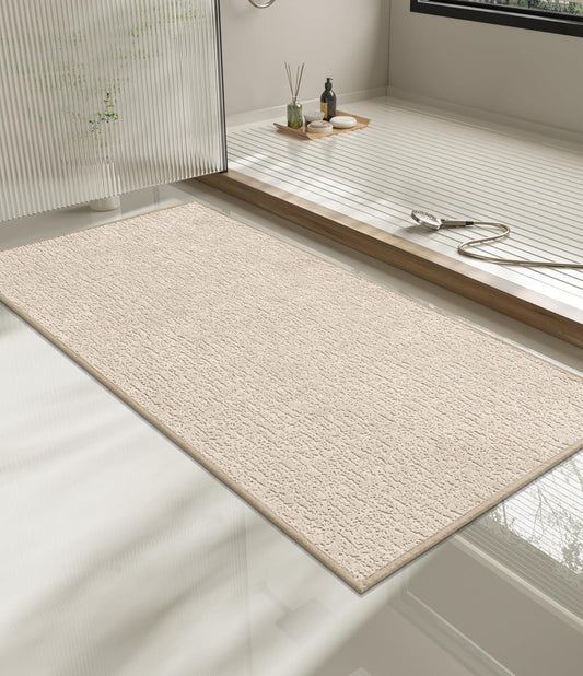 chakme Bathroom Rugs Mat 47x24, Ultra Thin Non Slip Bath Mat Quick Dry Absorbent Bath Mat for Bathroom Floor, (Light Beige, 47"x24")
