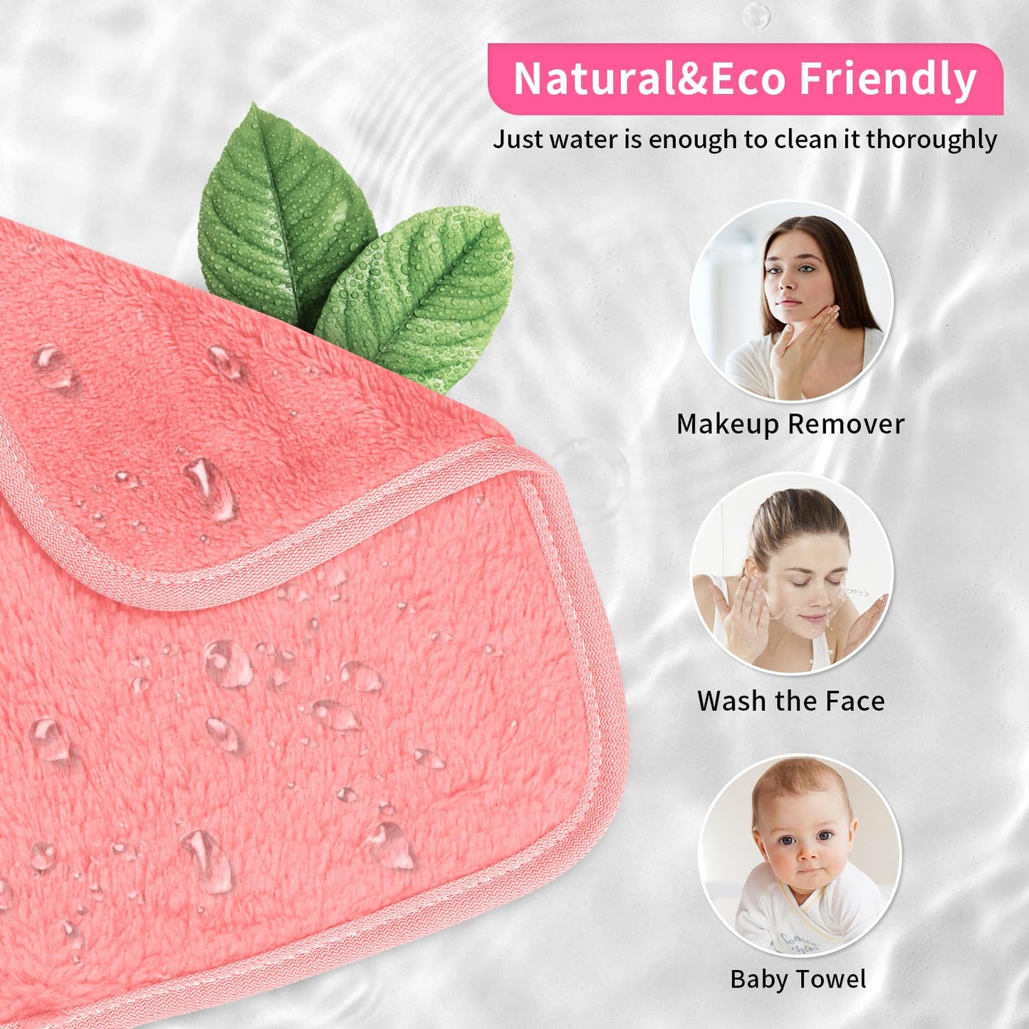 Makeup Remover Cloth 12 Packs Set, 6.5" x 6.5" Reusable Makeup Remover Towels, Makeup Washcloths for Face, Soft & Washable Coral Fleece Microfiber Towel for Face, Eye, Lips