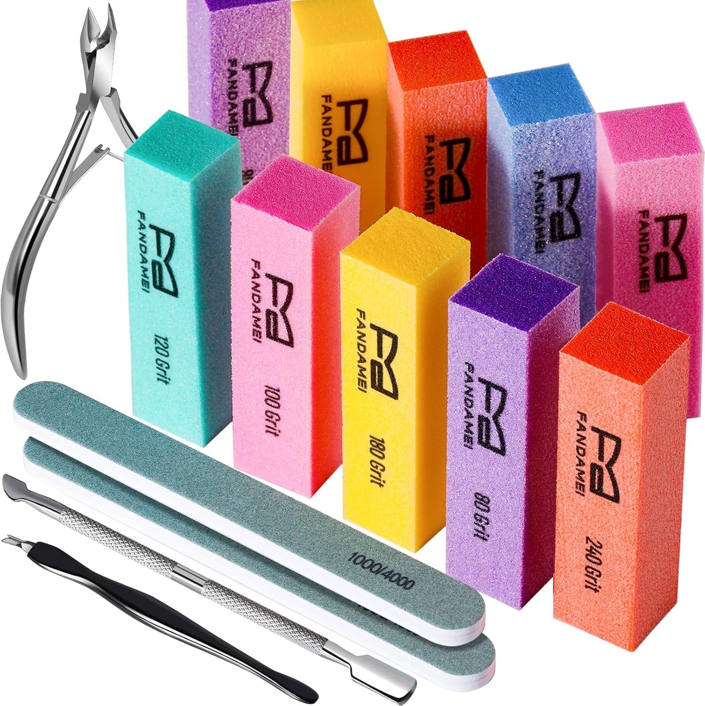 FANDAMEI Nail Buffer Block, 10 PCS Buffers for Nails with Different Grit, Nail Block Buffer, Nail Buffing Block, Buffer Nail File, Cuticle Trimmer, Nail Care Kit, Nail Tools, Manicure Tools, Nail Kit