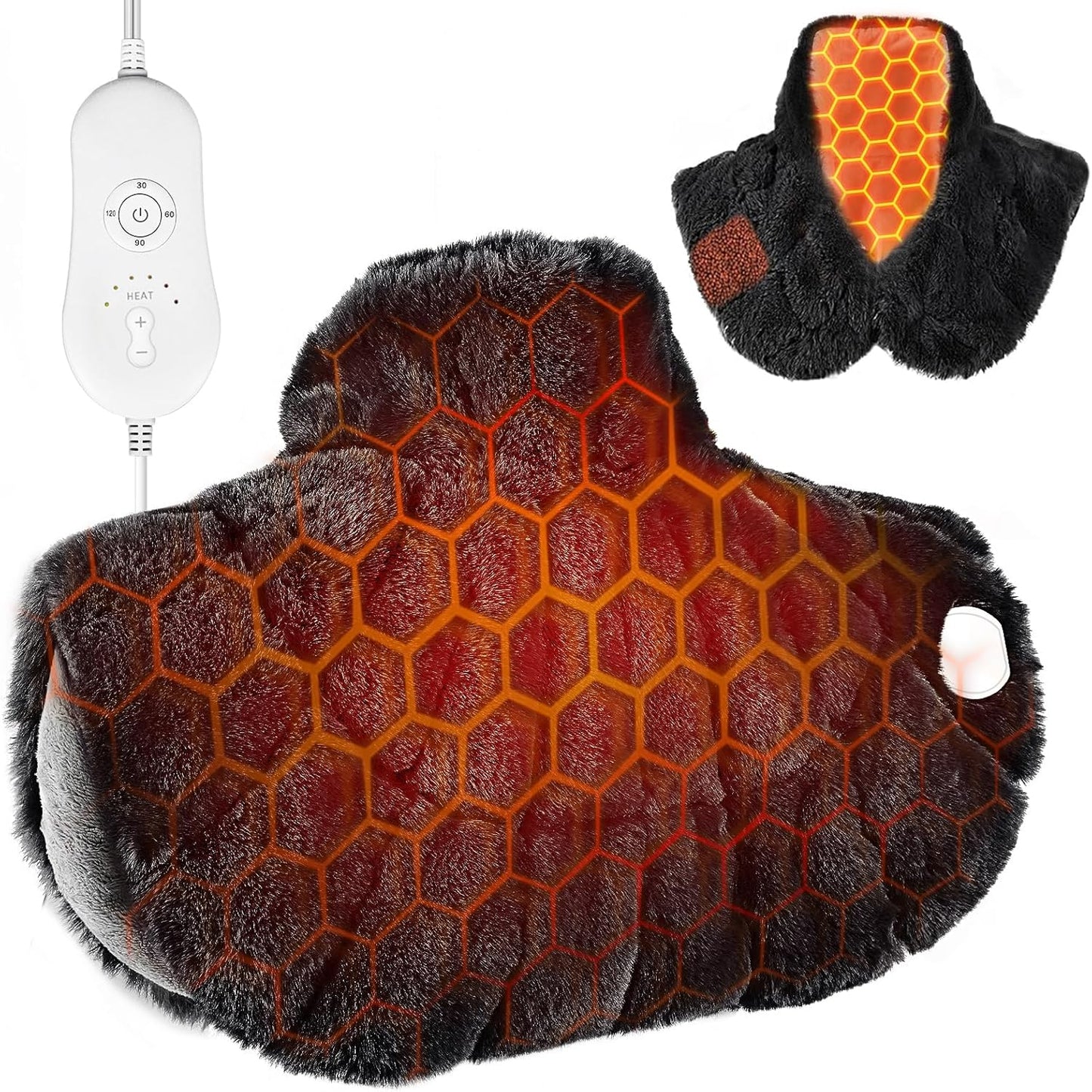 Nalax Heating Pad for Neck and Shoulders and Back, Luxurious Faux Rabbit Fur Fabric, 2.2lb Tourmaline Weighted Heating pad, 6 Heat Settings,2H Auto Off,Memory Function, Gift for Women 24"x 20"