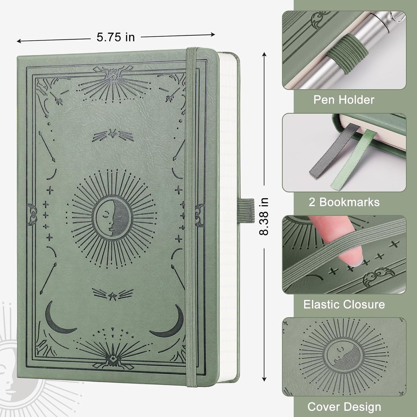 Dotted Journal for Women Men, 192 Pages A5 Notebook Journal, Hardcover Notebook with 100Gsm Thick Pages, Leather Note Book for Writing, Travel, Business, Office, Prayer 5.7 x 8.3, Light Green