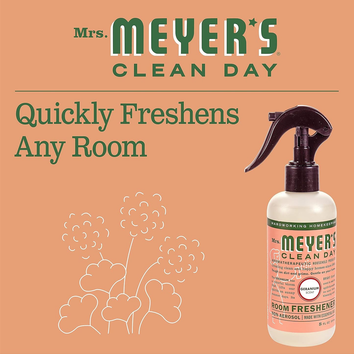 Mrs Meyers Clean Day Room Freshener - Geranium,8 Fl Oz (Pack of 6)