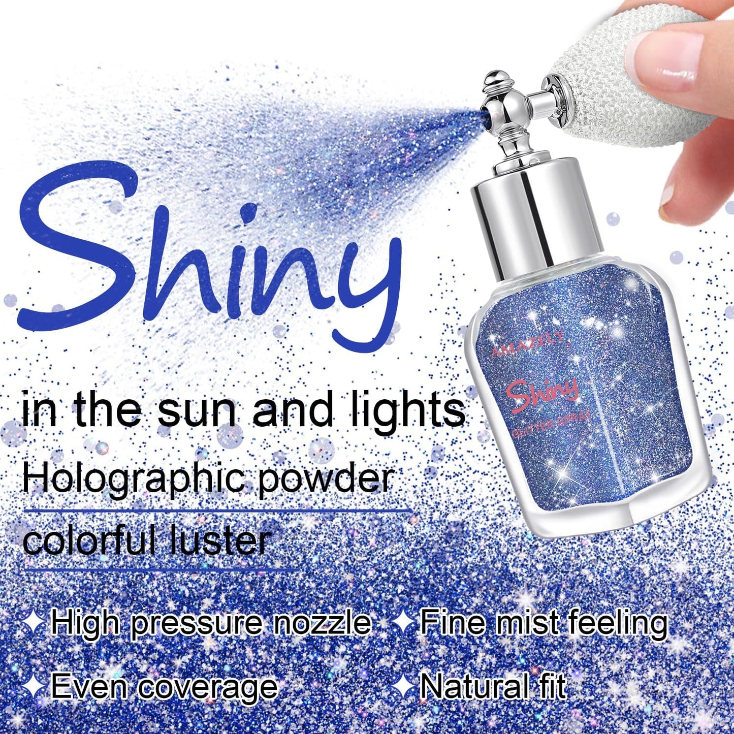 Hair and Body Glitter Spray, Shimmering Powder Sparkle Powder Makeup, Glitter Loose Sparkle Makeup for Body Highlighter,Festival Prom Rave Accessories (Blue)
