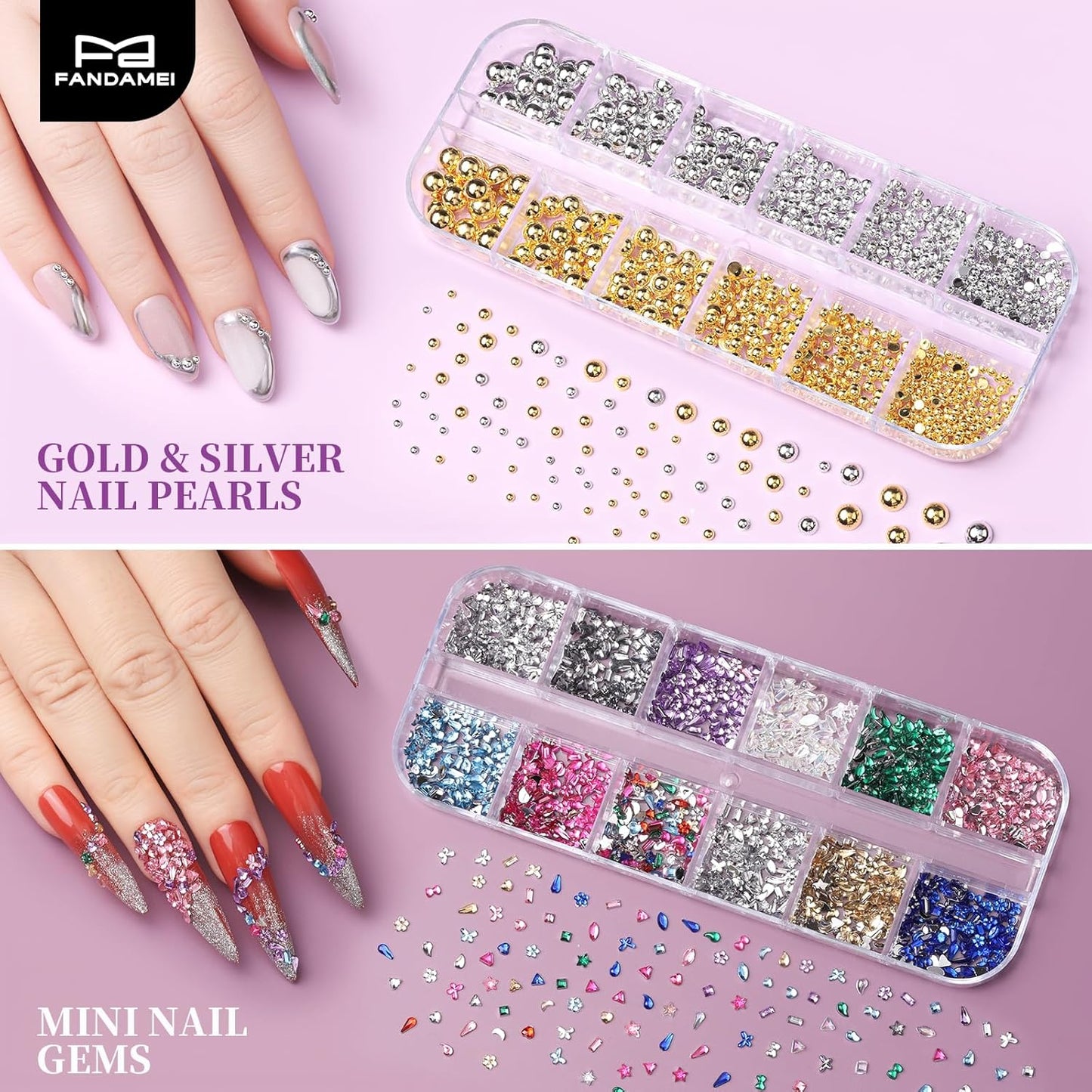 FANDAMEI Nail Art Tools, Acrylic Nail Brush, Nail Stand, Nail Gems And Rhinestones, Nail Holder For Painting Nails, 15 PCS Nail Art Brushes, Nail Dotting Tool, Nail Tools, Nail Design Tools