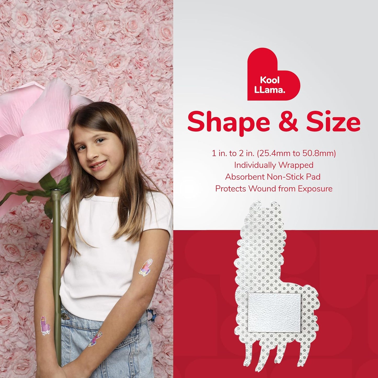 BioSwiss Kids Bandages, Llama Shaped Self Adhesive Bandage Set, Latex Free, Sterile Wound Care, 50 Count