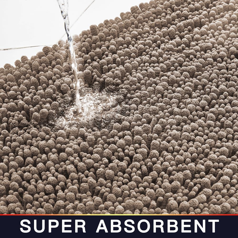 Walensee Bathroom Rug Non Slip Bath Mat (36x24 Inch Taupe) Water Absorbent Super Soft Shaggy Chenille Machine Washable Dry Extra Thick Perfect Absorbant Best Large Plush Carpet for Shower Floor