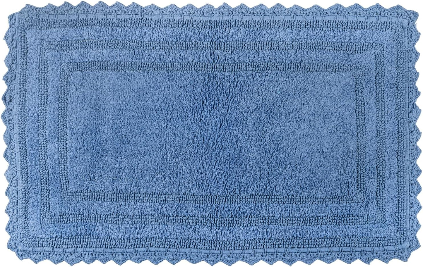 RAJRANG Parisian Blue Bathroom Mat with Crochet Pattern - 34x21 Inches Cotton Reversible Rectangular Bath Rug for Bathroom Spa Hotel and Restaurant