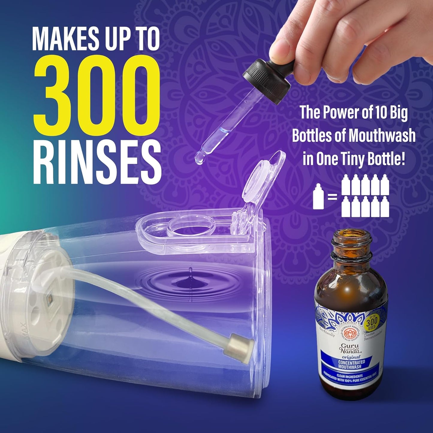 GuruNanda Advanced Water Flosser 2.0 with UV Mode & Concentrated Mouthwash Duo - Fresh Breath & Thorough Plaque Removal for a Brighter Smile