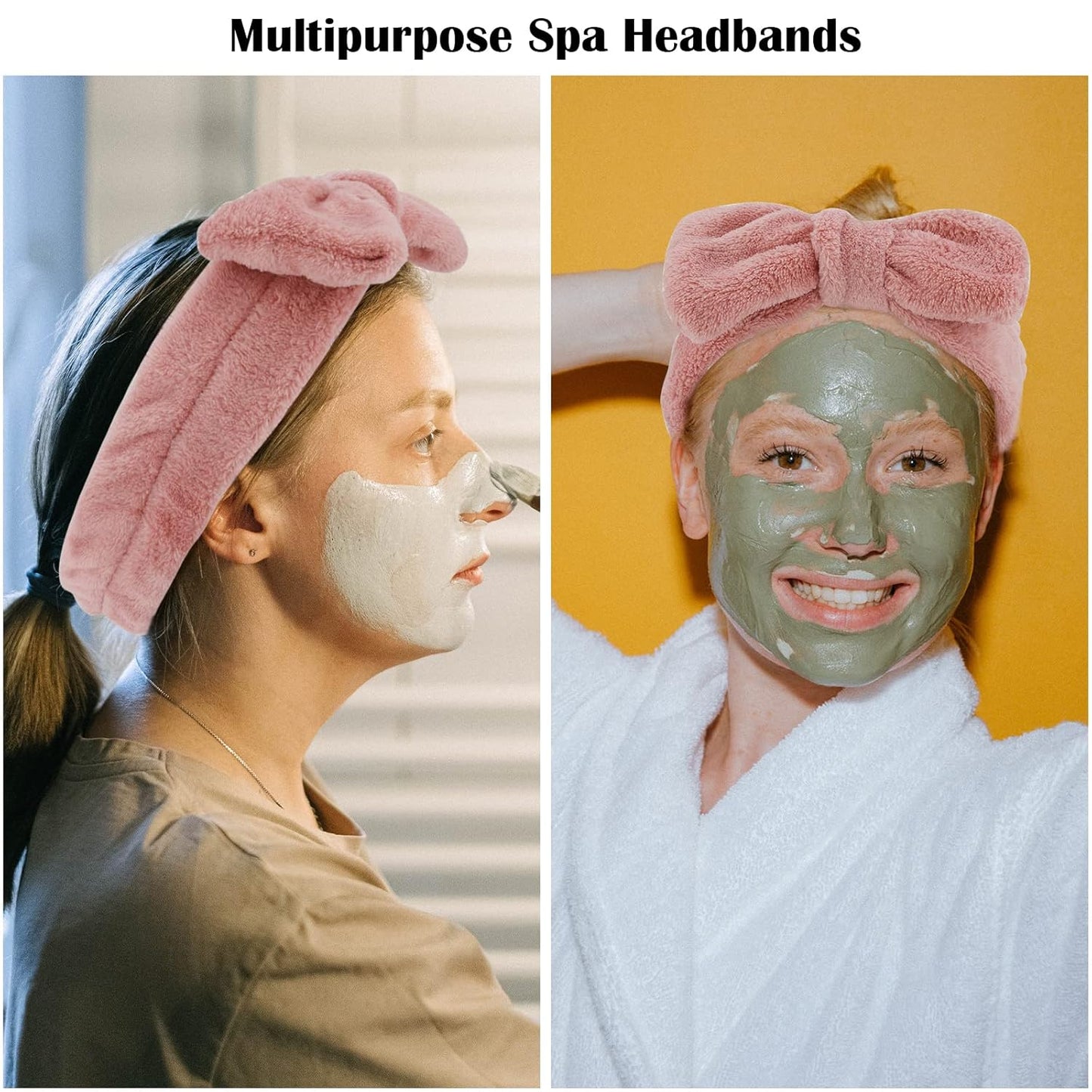 Ondder Spa Headband for Washing Face 8 Pack Dark Pink Skincare Headbands for Women Girls Terry Cloth Cute Bow Head Bands