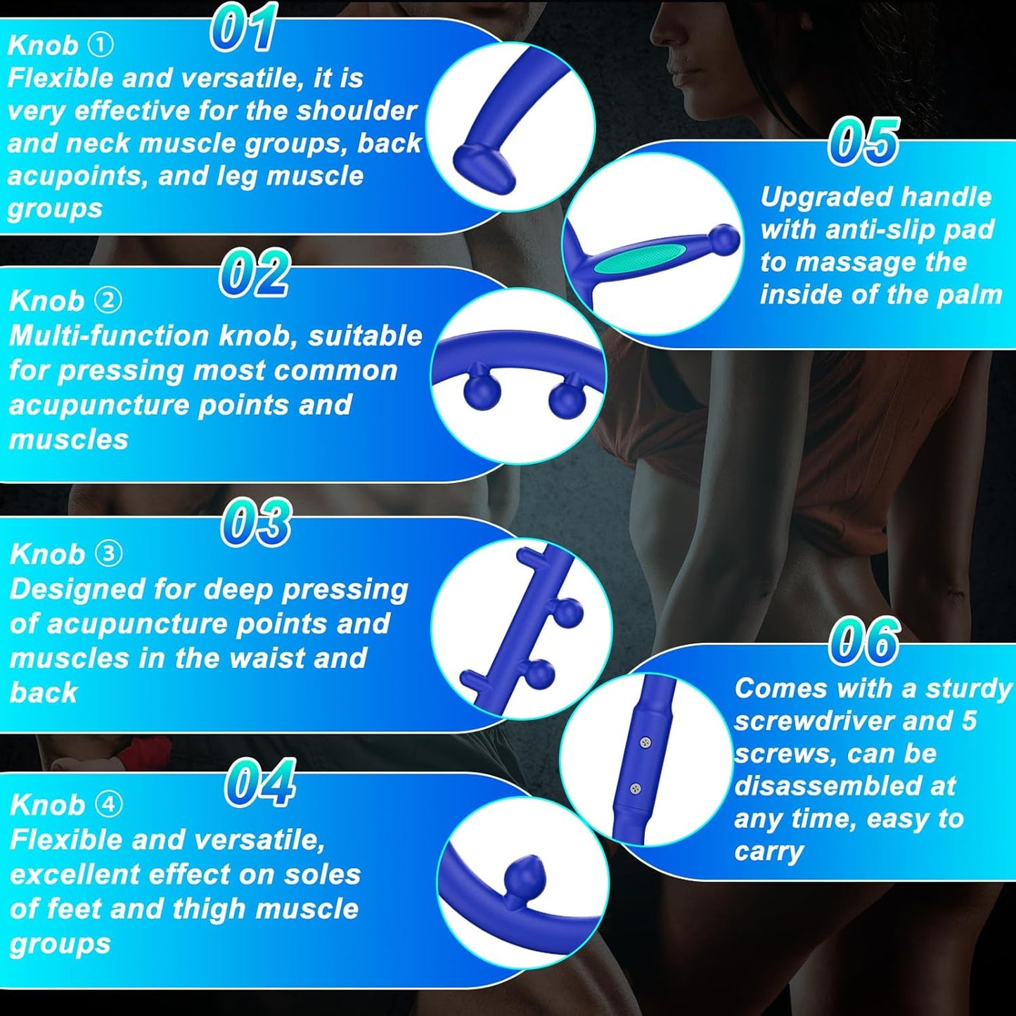 KEINE MARKE Trigger Point Massage Tool, Back Massage Tool, Pressure Point Massage Tool, Handheld Back, Neck, Shoulder, Leg and Feet Massage Hook for Men & Women (Fashionable Blue)