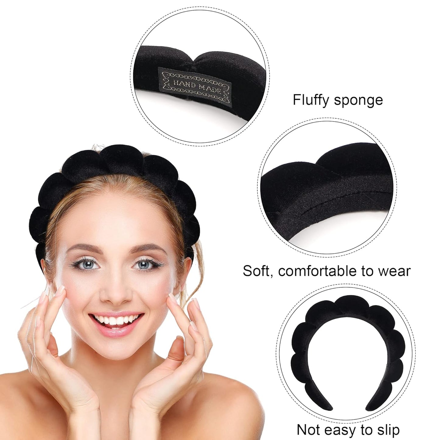 Ayesha Spa Headband for Women Sponge Headband for Washing Face Clouds Soft Hairband Makeup Headbands for Women Girls Shower Makeup Skincare (Black)