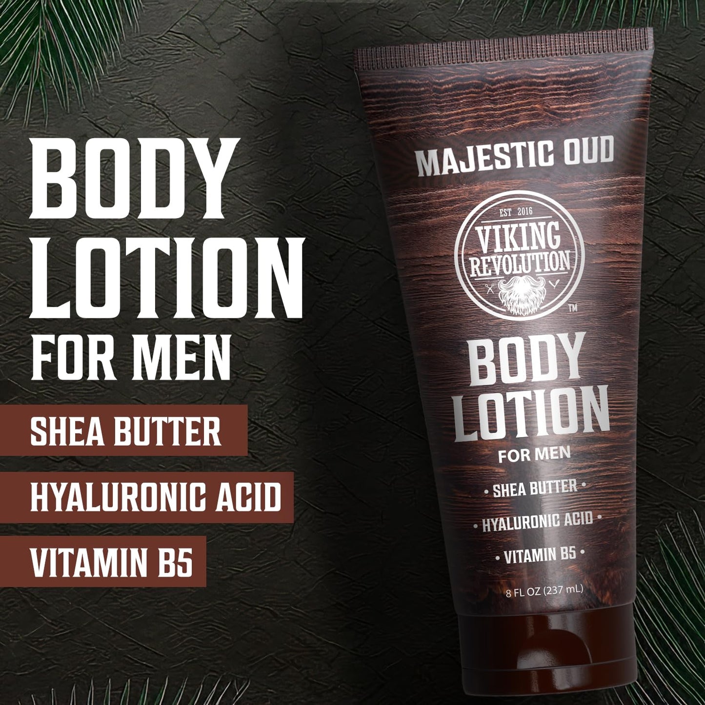 Viking Revolution Majestic Oud Body Lotion for Men – Mens Lotion for Dry Skin with Shea Butter, Hyaluronic Acid and Vitamin B5 – Nourishing Mens Body Lotion for Hydrated and Smooth Skin (8oz, 1 Pack)