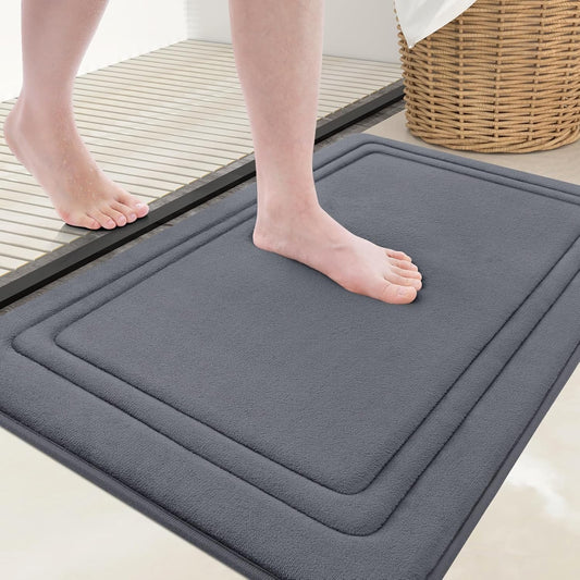 Grandaily Memory Foam Bath Mat Rug 24x16, Ultra Soft, Non-Slip and Absorbent Bathroom Rugs, Machine Wash Dry, Comfortable Bath Carpet for Bathroom Floor, Tub and Shower, Dark Grey
