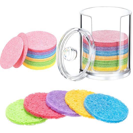 50 Pcs Compressed Facial Sponges Facial Makeup Natural Cosmetic Spa Sponges for Women Cleansing, Exfoliating Mask, Makeup Removal, Dead Skin, and Dirt, Travel Essentials(Multi-Color)