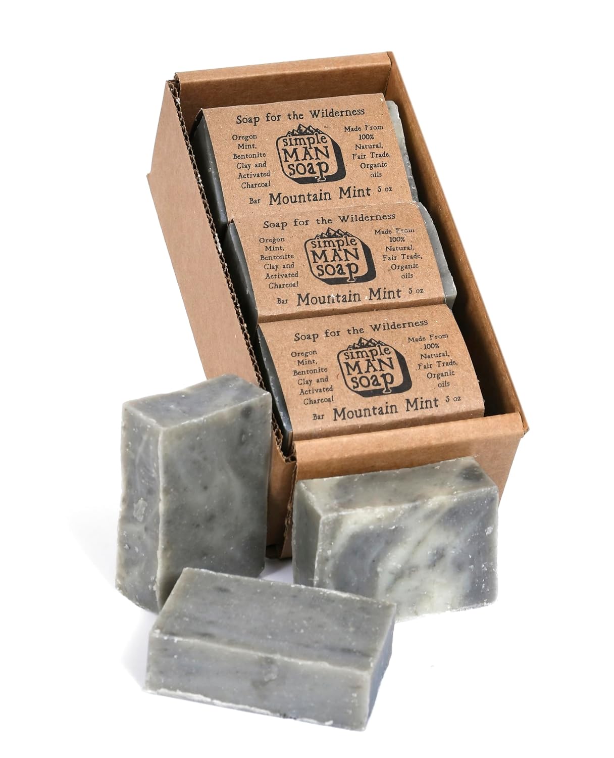SimpleMan Soap Bar (Mountain Mint) - Men’s soap with Organic & Fair Trade Essential Oils - All Natural, Handmade Man Bath Soap Bars-Pack of Six 2.5 Ounce bars(15 Ounces Total)