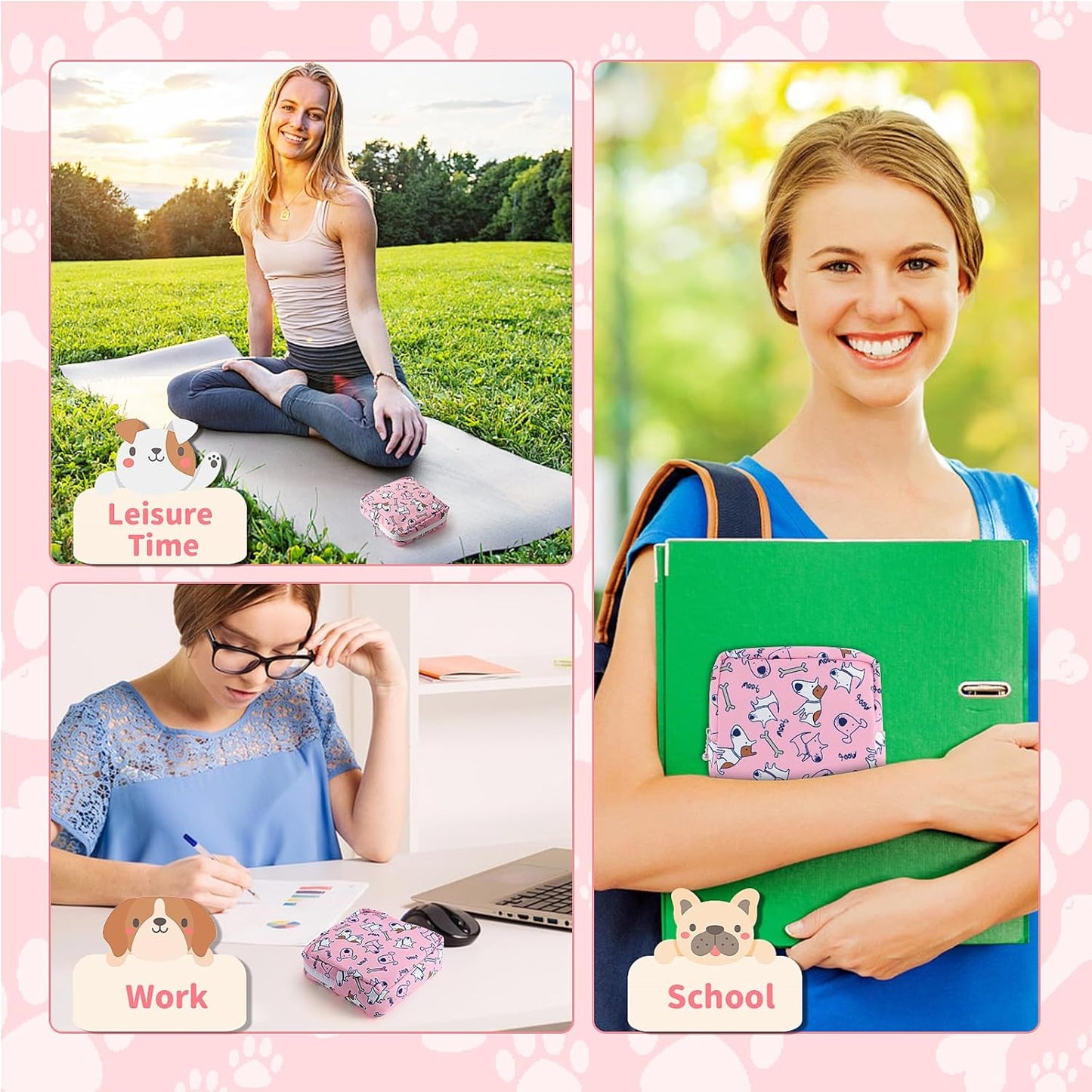 Period Bag Pouch, Canvas Sanitary Napkin Storage Bag for Girls Womens, Portable Sanitary Napkin Period Pad Pouch Bag for Purse, Small Make Up Bags(B88, Pink)