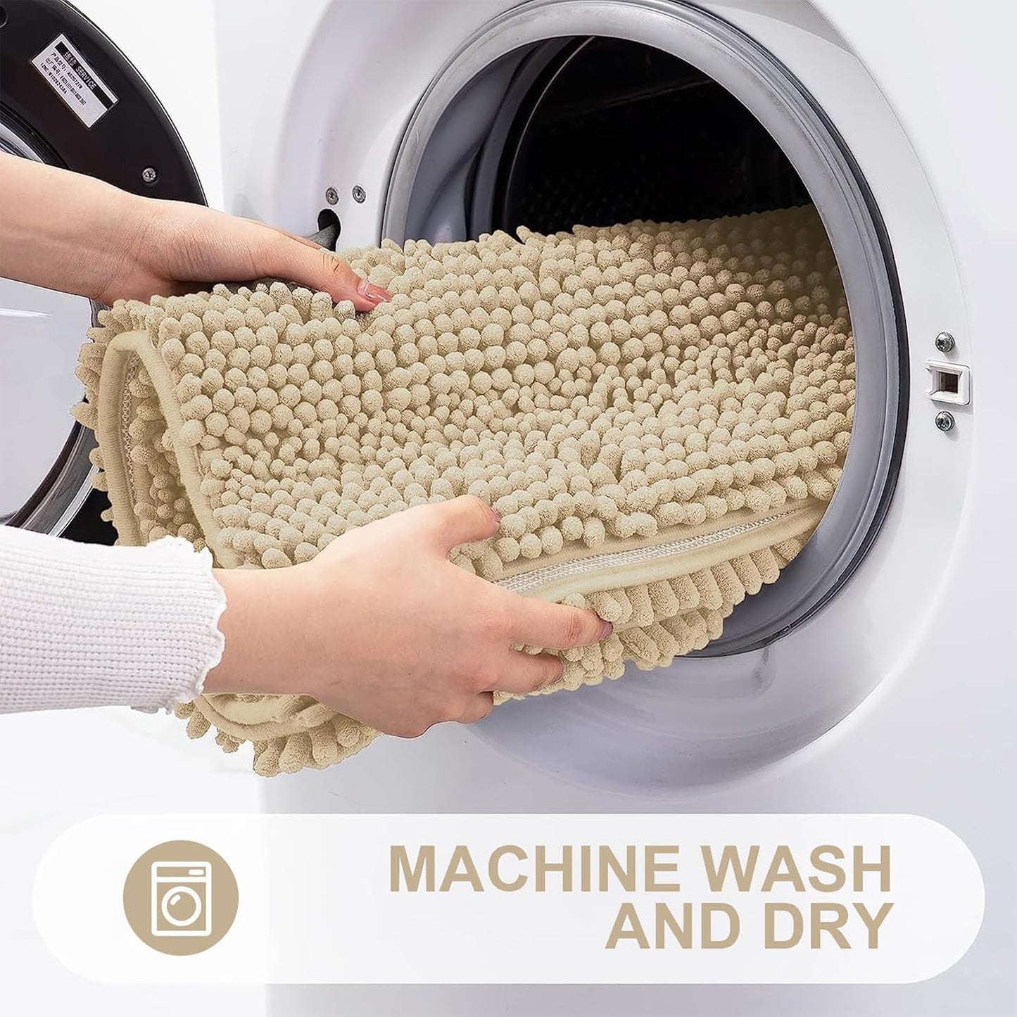 Grandaily Chenille Striped Bathroom Rugs 30x20, Extra Thick and Absorbent Bath Mats, Non-Slip Soft Plush Shaggy Shower Carpet, Machine Wash Dry, Bath Rug for Bathroom, (Medium, Beige)