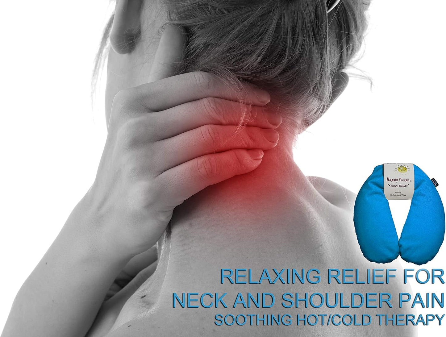 Microwavable Herbal Neck Wrap - Hot Cold Aromatherapy Neck Warming Pillow - Heating Pad for Migraines, Stress, Gifts for Women, Birthdays, Christmas and Free Sleep Mask - Turquoise