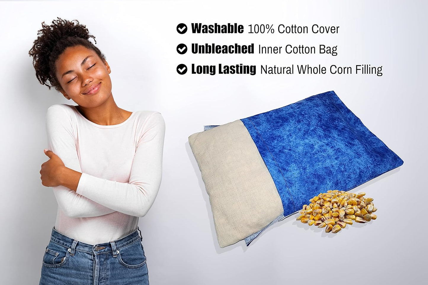 Microwavable Corn Filled Heating Pad and Cold Pack/Washable 100% Cotton Cover (Etched - Cobalt, 7.5in W x 11in L)