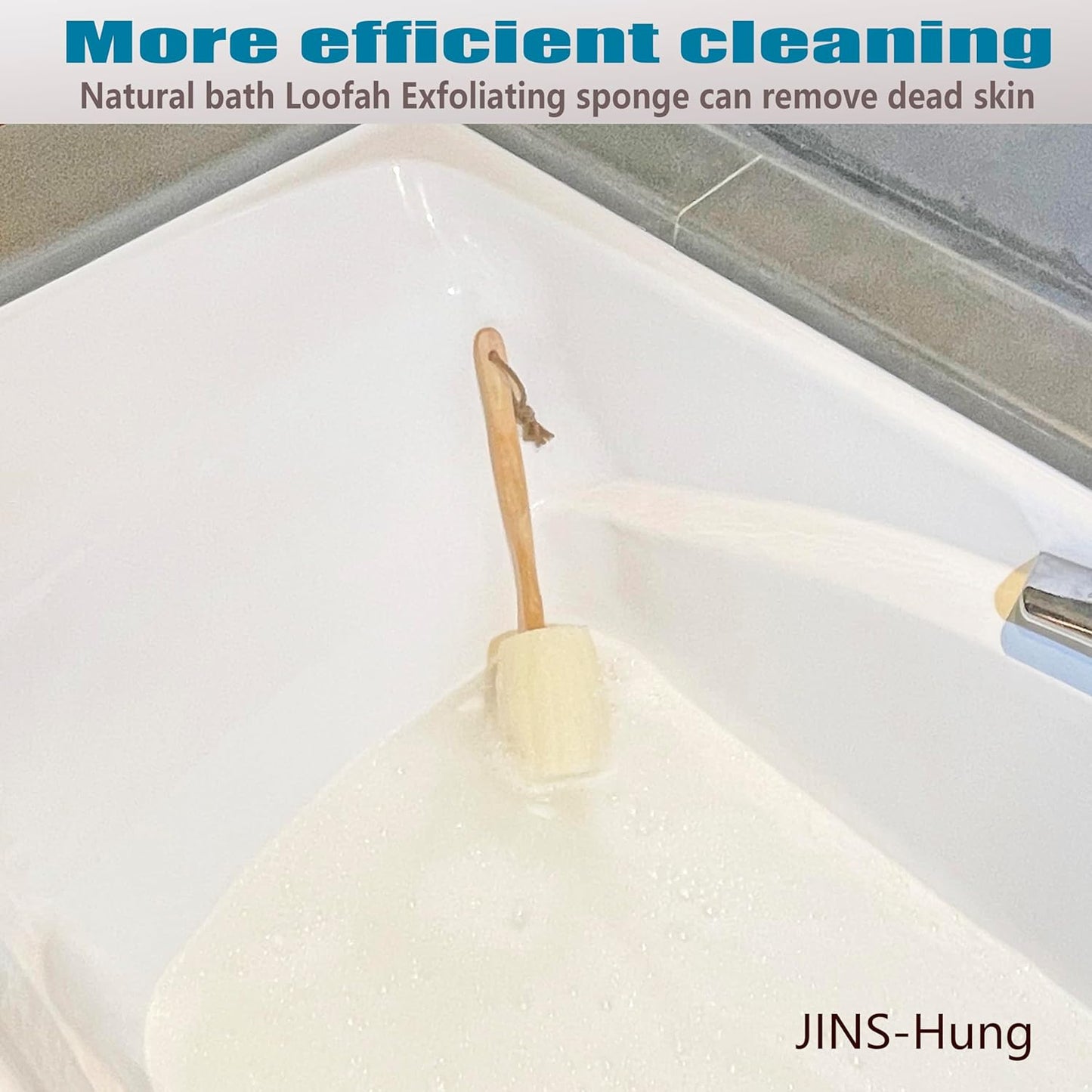 2-Pack Natural Loofah Exfoliating Bath Brush - Body luffa loofa Sponge On a Stick - Sponge Scrubber with Long Wooden Handle Back Brush for Men & Women - Bath Spa Shower