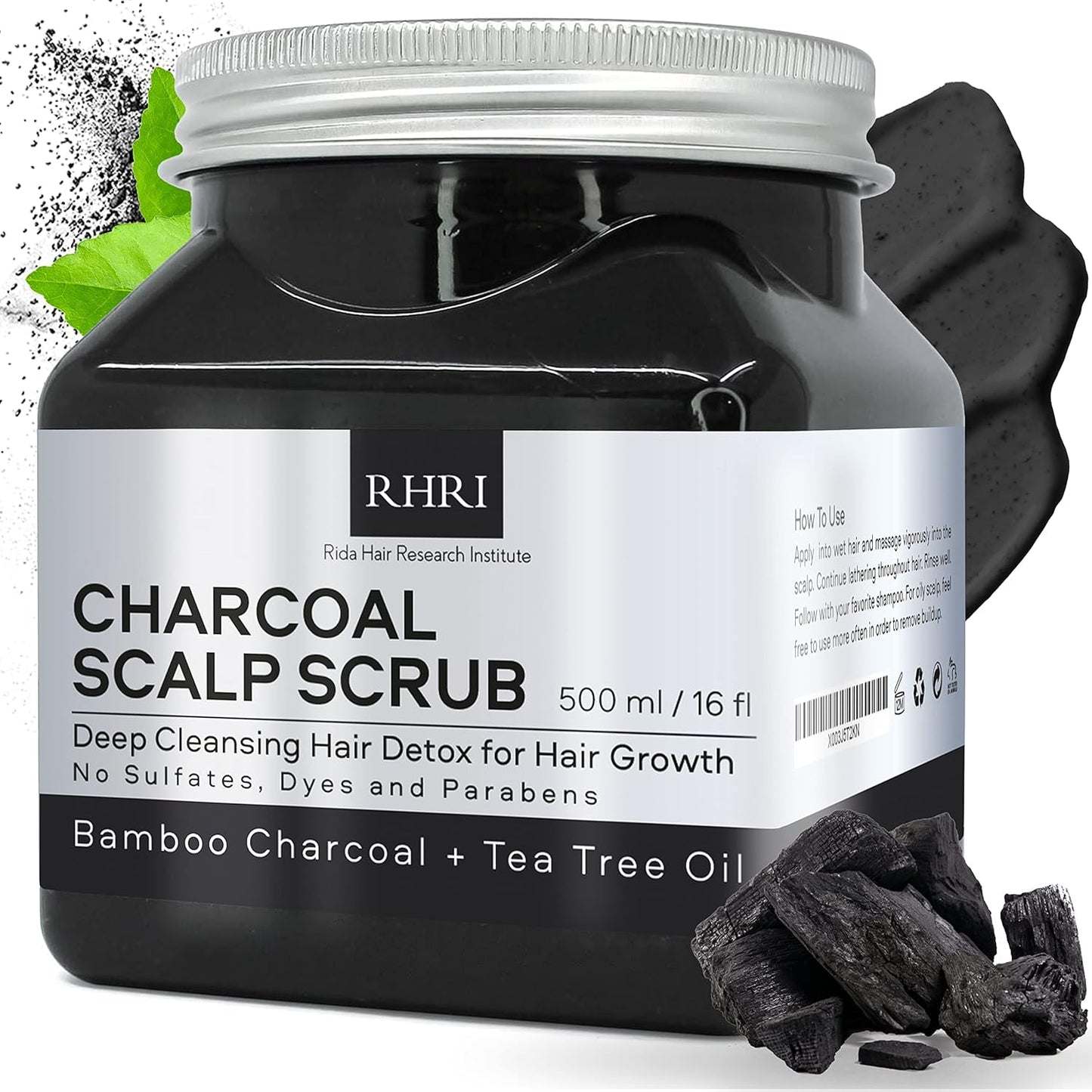 Sulfate-Free Charcoal Scalp Scrub with Bamboo Charcoal & Tea Tree Oil | Exfoliating Hair & Scalp Treatment for Detox, Dandruff & Build-Up | Scalp Exfoliator Scrub ( 16 Fl Oz )