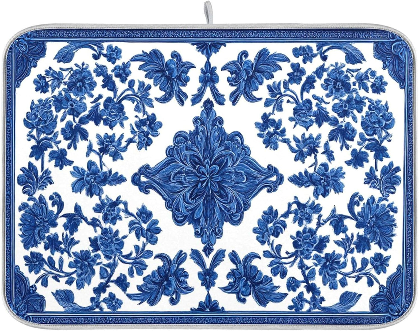 Blue White Porcelain Floral Dish Drying Mat for Kitchen Countertop 18x24 Rectangle Large Drying Mat Reusable Quick Dry Dish Sink Absorbent Mats Dishwasher Easy Clean Decorative Home Decor Essentials