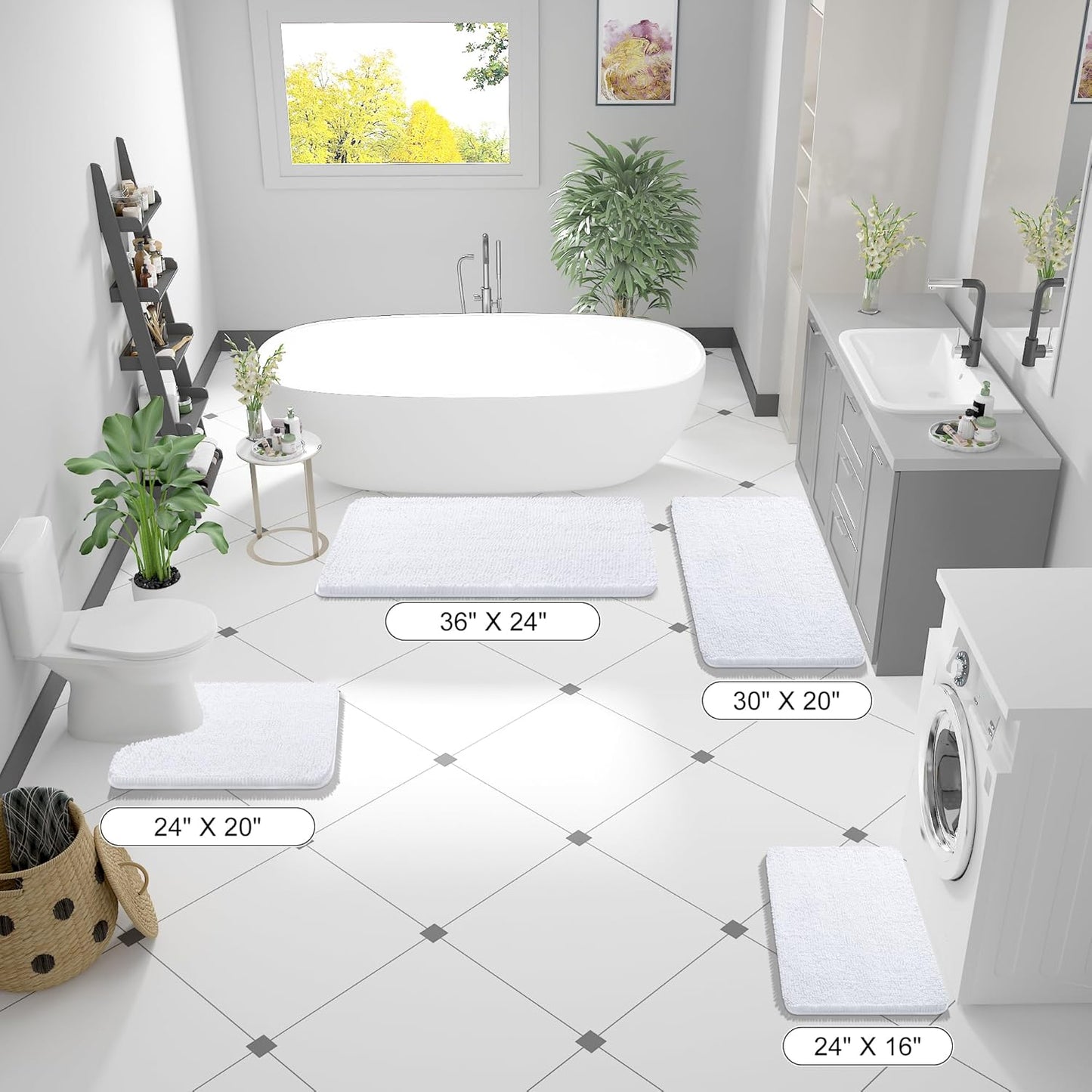 OLANLY Bathroom Rugs 36x24, Extra Soft Absorbent Chenille Bath Rugs, Rubber Backing Quick Dry, Machine Washable Bath Mats for Bathroom Floor, Tub and Shower, Home Decor Accessories, White