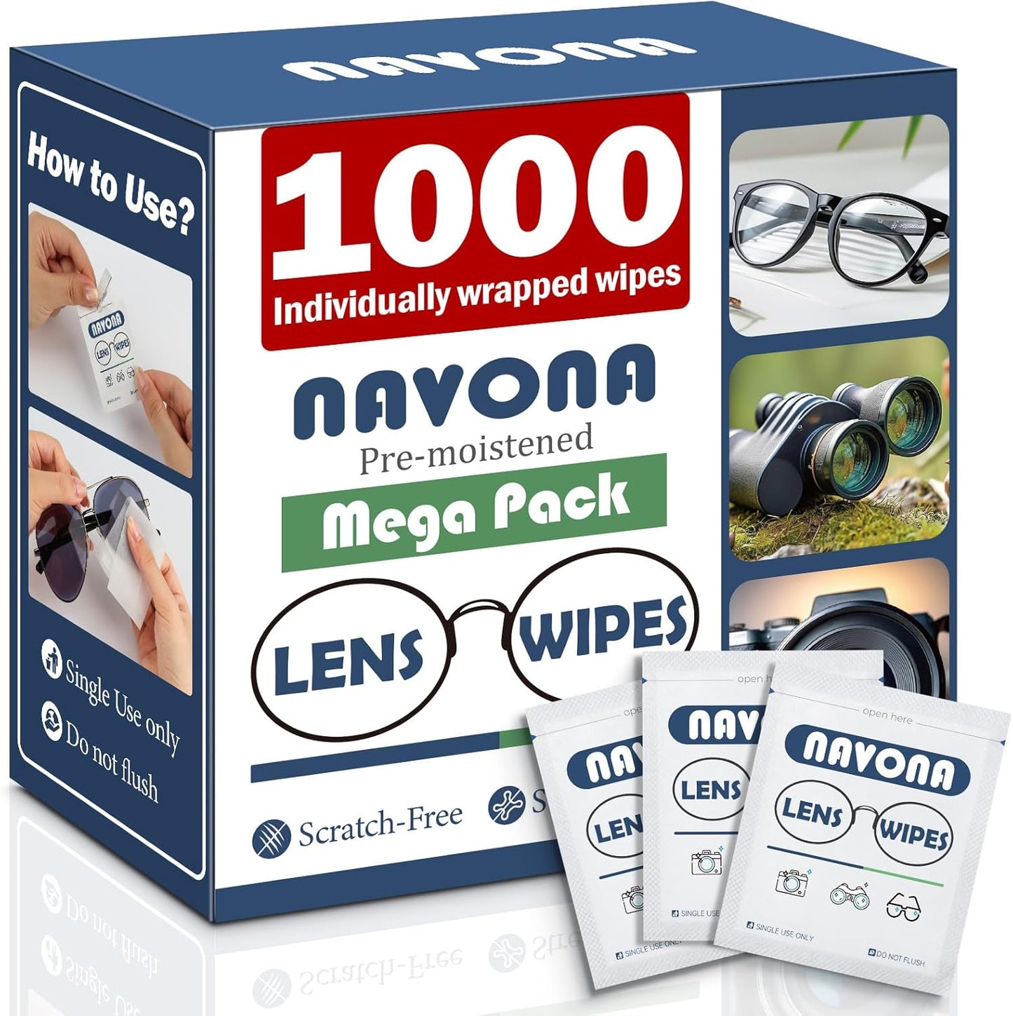 1000 Count Lens Wipes for Eyeglasses – Pre-Moistened, Individually Wrapped Eyeglass Cleaning Wipes – Scratch-Free, Streak-Free Glasses Cleaner Wipes for Sunglasses & Camera Lens – Bulk Pack