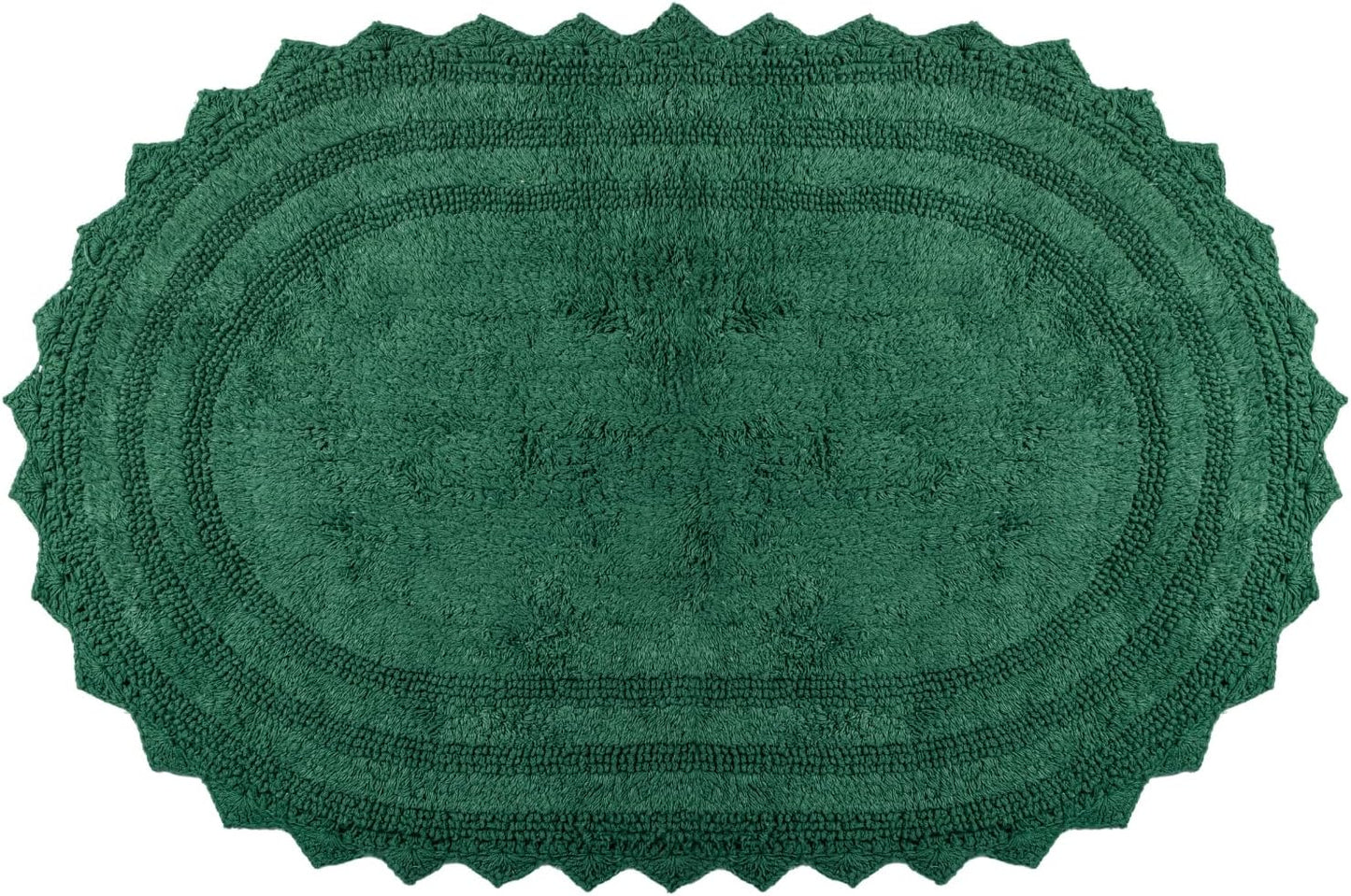 RAJRANG Foliage Green Cotton Bath Rug | Oval 24x17 Inches with Crochet Trim | Soft Reversible Bathroom Mat for Modern, Rustic, or Boho Interiors