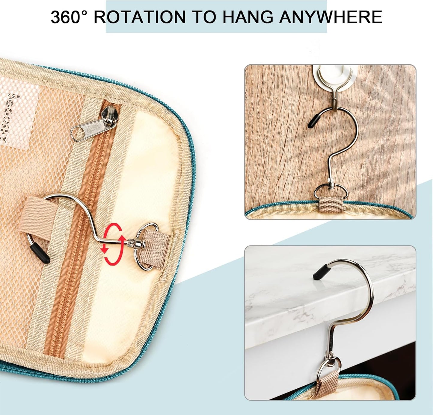 Travel Hanging Toiletry Bag for Women and Men, 6 Organizer Compartments, Holds Full Size Bottles, Extra Large Cosmetic Accessories, Makeup essentials, Bathroom Water-resistant Toiletries Bag, Blue