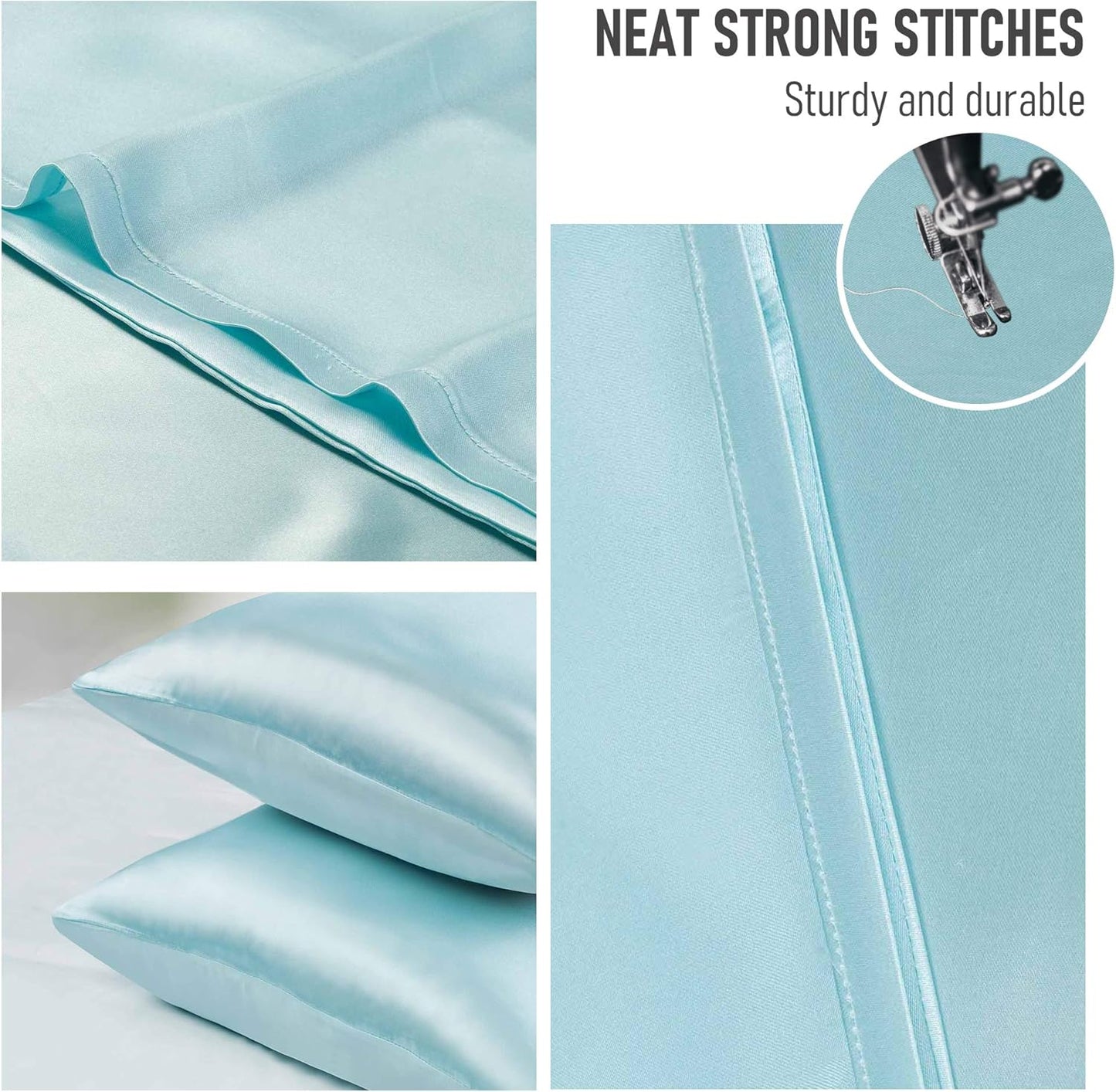 Tyfitb Satin Pillowcase for Hair and Skin, Baby Blue Pillowcases Set of 2, Cooling Pillow Cases Queen Size(20×30 Inches), Soft Luxury Satin Pillowcase with Envelope Closure