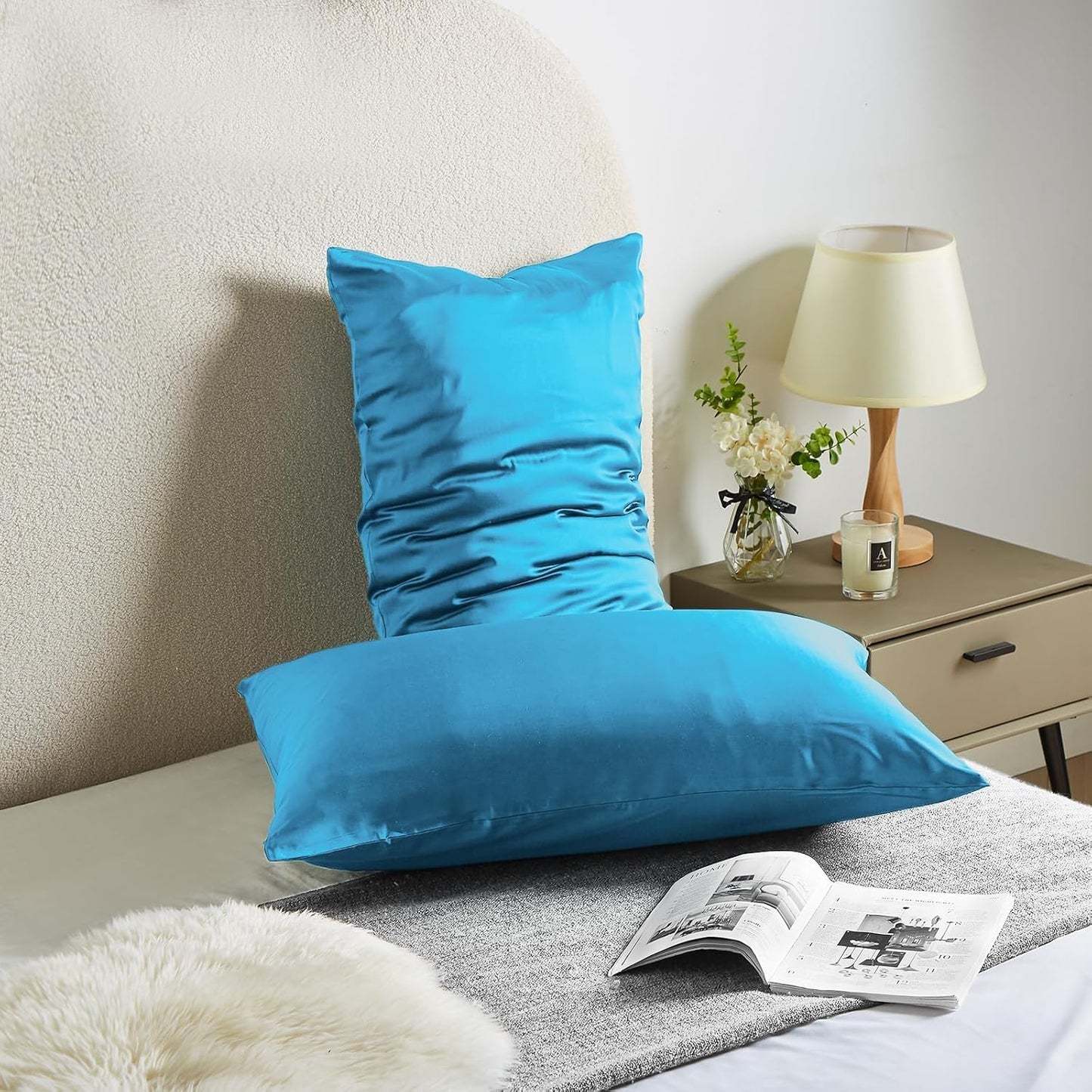 Silk Body Pillow Cover Pillow Pillowcase for Body Pillow Soft Pillow Covers Pillow Case Mulberry Silk Pillowcase for Sleep(Pacific Blue,20"X 54",1pc)