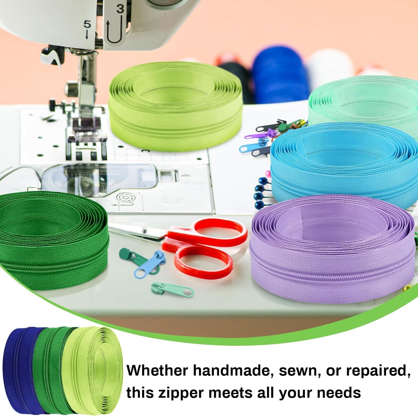 DOITEM 31 Yards / 28 m 10 Pieces Sewing Zippers #3 Nylon Coil Zippers Assorted Zipper for Sewing with 40 Zipper Sliders for DIY Tailor Sewing Crafts Supplies, 10 Color