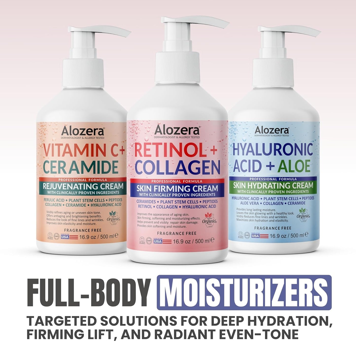 Alozera Skin Firming Retinol Collagen Body Lotion with Stem Cells for Aging Skin and Wrinkles, Non-Greasy, Lightweight Moisturizer, Fragrance-Free, 16.9 oz 2-Pack