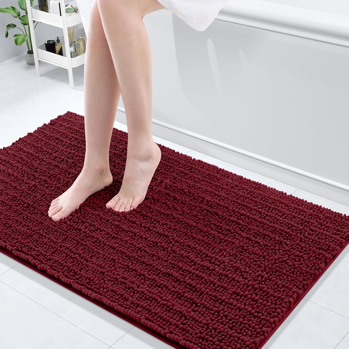 Arotive Luxury Chenille Bathroom Rug Mat, Extra Soft Thick Absorbent Shaggy Bath Rugs, Non-Slip Machine Wash Dry, Plush Bath Mats for Bathroom, Shower and Tub, 47x24, Burgundy