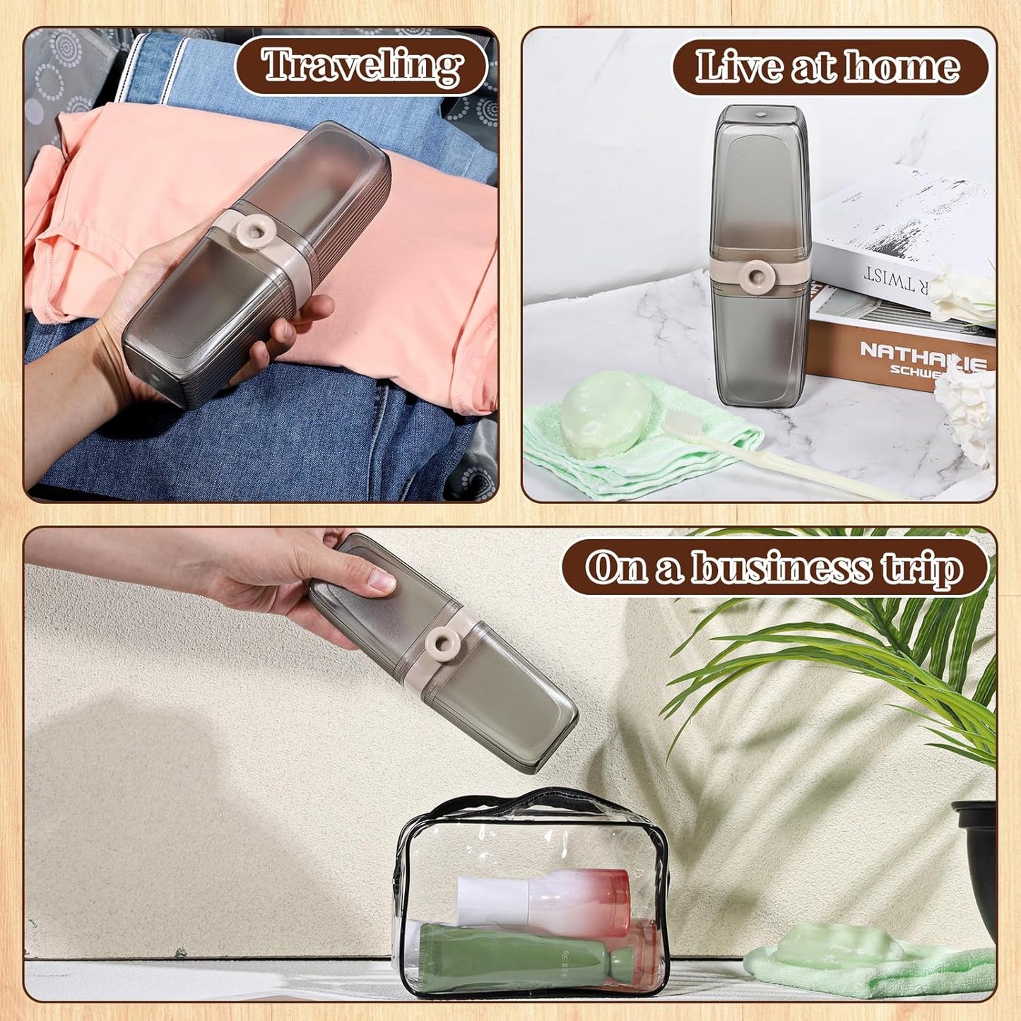 Toothbrush Travel Case, Portable Travel Toothbrush Holder Covered Toothbrushes Holder Multifunctional Toothbrushes Cup Large Capacity Soap Case for Trip, Bathroom, Camping（Gray）