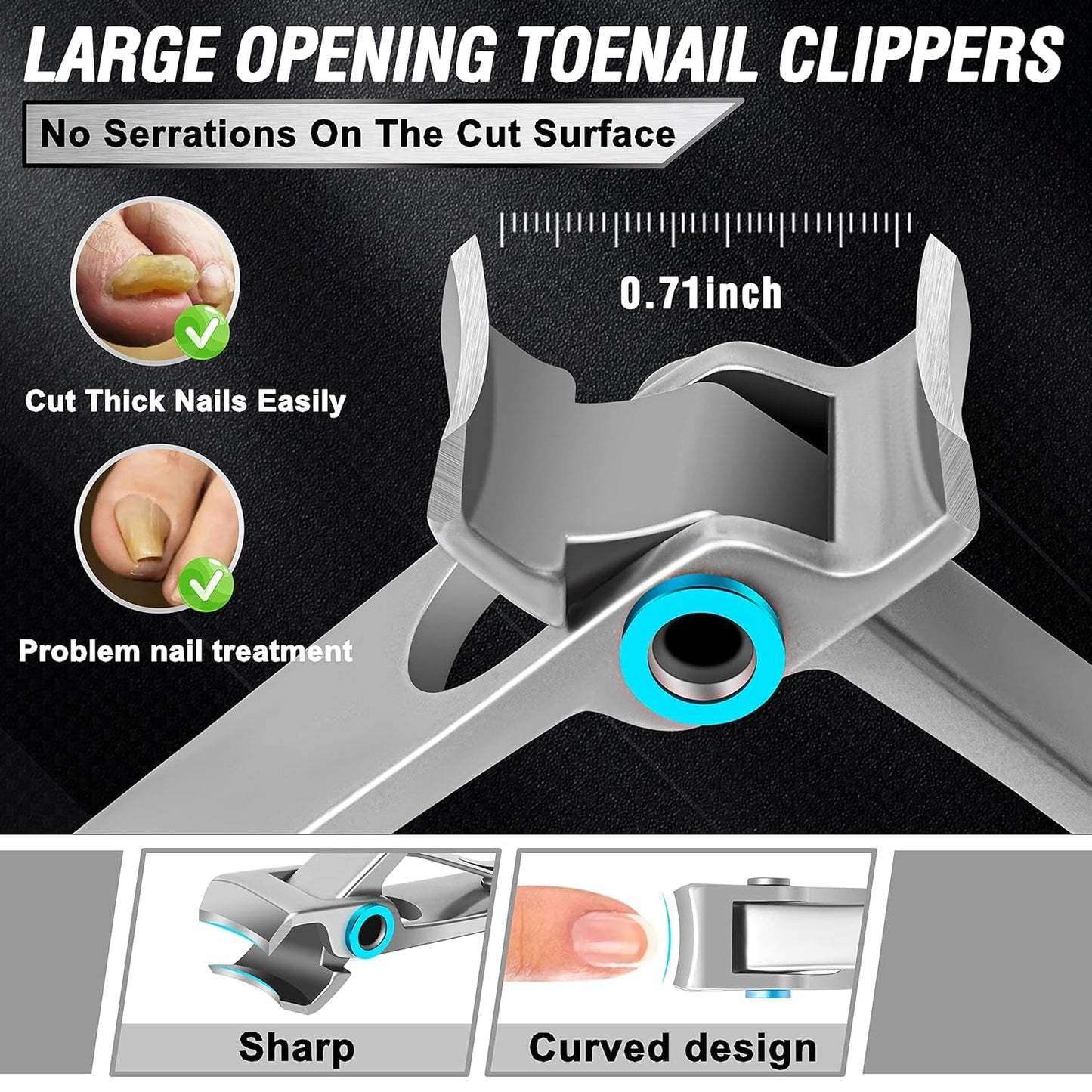 Toenail Clippers for Seniors Thick Toenails, Aucurwen Heavy Duty Toe Nail Clippers Adult Thick Nails Long Handle, Large Toenail Clippers for Thick Nails 7Pcs(Pink)