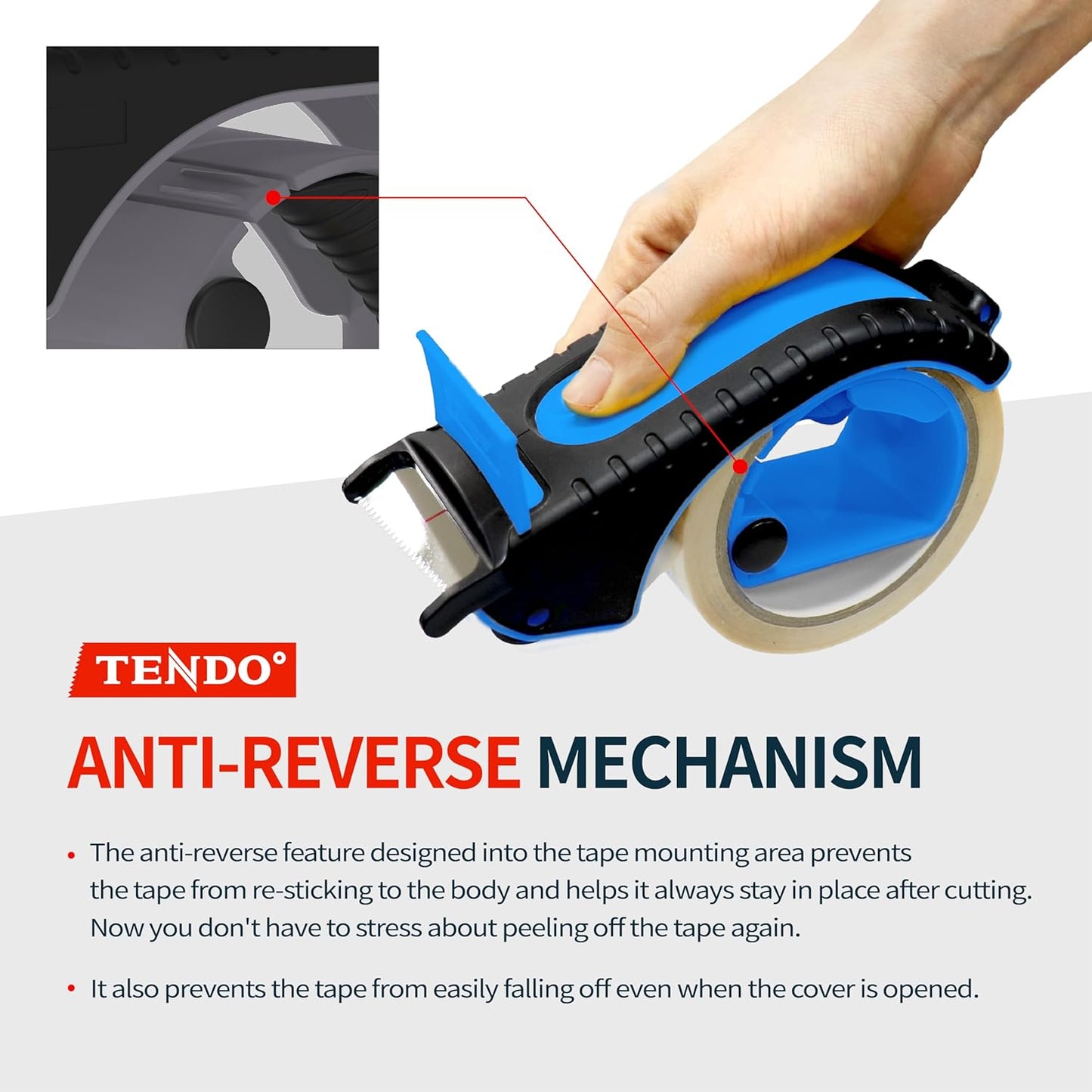 Heavy Duty Shipping Tape Dispenser: TENDO° Premium Line – Reusable, Replaceable, Eco-Friendly 2’’ Master Piece Dispenser for Pros with Patented 10° Sloped Chromium Blades - P-2200 (4th Gen.)_SkyBlue