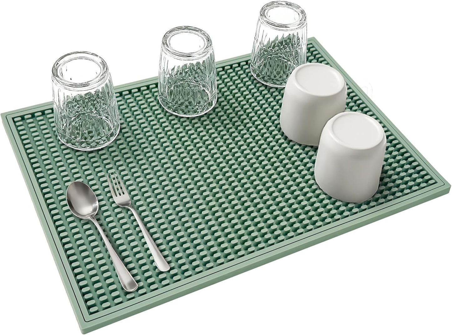 Dish Drying mat - 18" x 12" Green Silicone Drying mat, Kitchen Counter Dish Drying mats,Rubber Dish Drying mat, Applies to bar mat、Coffee mat