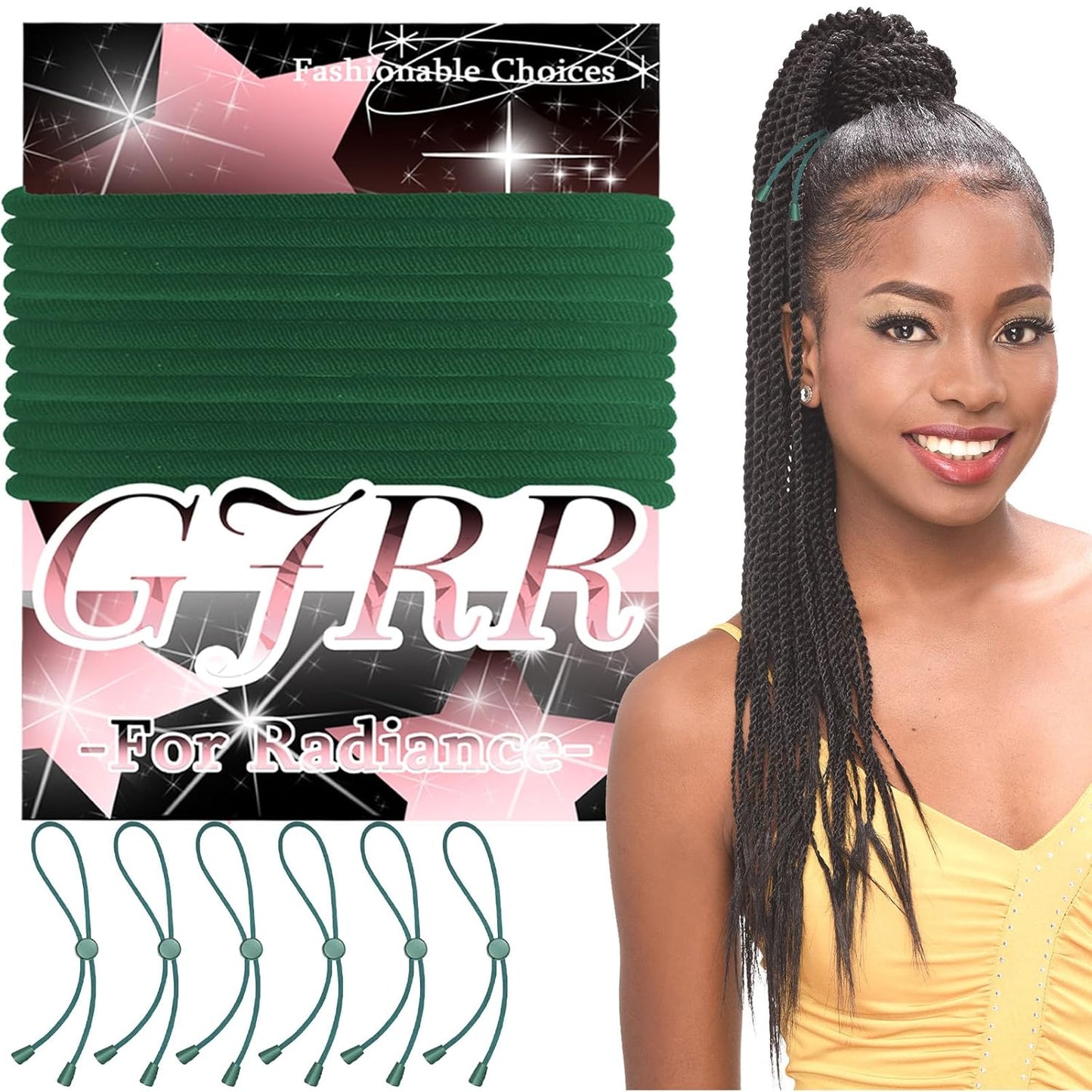 6 Pcs Adjustable Hair Ties for Thick Hair&Natural Hair,No Damage Ponytail Holders,Easy to Use for Buns,Soft Locs, Dreads,Afro Puffs&Curly Hair Accessories,3 Colors Bracelet Hair Ties Bulk (Green)